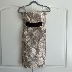 Anthropology Brown Cream Floral Strapless Mini Dress